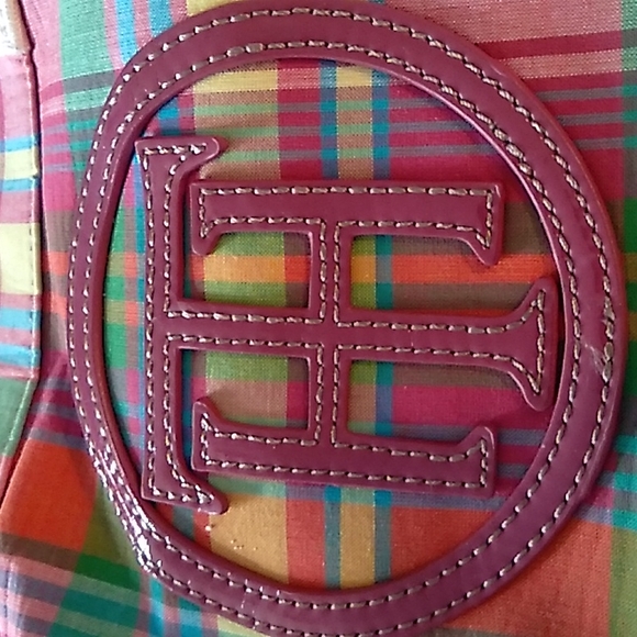 VTG Tommy Hilfiger fabric tote in red/green/yellow and blue plaid - Picture 2 of 8